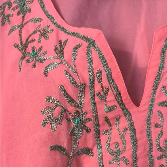 Vibrant Orange Pink Embellished Tunic Coverup - Picture 3 of 3